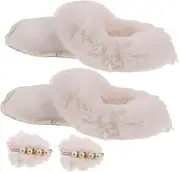 KITANDOVE 1 Pair Winter Slippers Inserts Removable Plush Liner for Snow Boots and Slippers Windproof Design for Warmth and Comfort Includes White Pompom