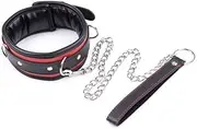 [bekinky] Leather Collar and Leash Set Thick Leather Collar Chocker with Chain Human Submissive Collar and Leash Lead Women and Men Vegan Leather Chocker Necklace Goth Punk Rock Collar