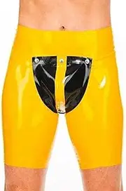 [MCWJ] Sexy Yellow and Black Latex Boxer Briefs Rubber Open Back Underwear