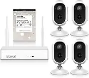 Elinz Wireless Home Battery Security 1080P HD WiFi 4X Cameras CCTV System NVR Indoor Outdoor 1TB Hard Drive, Plug and Play, Waterproof, Motion Detection, 2-Way Audio, Night Vision, 105° Viewing Angle