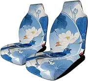 Breathable Car Seat Cover Blue and White Chinese Style Flower Bird Front Seat Protector Car Seat Protector with Elastic Band Edge Seat Cushions