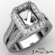 Diamond Engagement Emerald Semi Mount Halo Pave Set Ring 14k White Gold 1.33Ctw