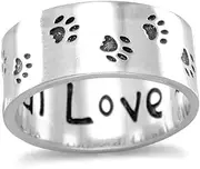 [JewelryWeb] Oxidized 925 Sterling Silver Dog Cat Pet Paw Print Ring 7mm Band Has-Paw Prints Around Outside Of-Band Size 6-Band Style-Ring for Women and Men