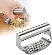 Stainless Steel Garlic Presser, 2024 New Garlic Press Rocker Garlic Mincer Garlic Crusher with Peeler and Cleaning Brush, Comfortable Handle Garlic Chopper for Smash Garlic Kitchen Tools (B)