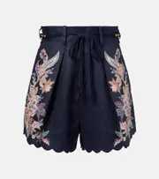 [Zimmermann] Zimmermann Rhiannon paisley embroidered linen shorts AU 14 blue