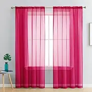 Set of 2 Luxton Fuchsia Pink Sheer Curtains, Rod Pocket Voile Curtain Panels 140x213cm (Fuchsia Pink Colour)