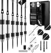 CyeeLife Darts with Metal Tip, 6 Pieces, 20 g, Professional Steel Darts, 9 Aluminium Shaft with 12 Flights, 20 Orings and Other Accessories, Gift Box