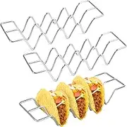 Stainless Steel Taco Holder Stand - Reversible Taco Rack for Tacos, Tortillas, Pancakes & Fajitas - Rustproof Shell Stand with Serving Tray Handle - Dishwasher Safe for Parties & Home Use (3PCS)