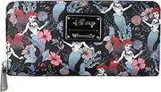 [Loungefly] x Ariel Floral Zip Around Wallet (Black, One Size)