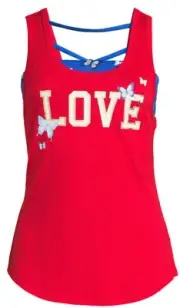 Ladies, Jr XS Tank Top & Bralette Set Red Bar Back Butterflies Love Blue Bandeau