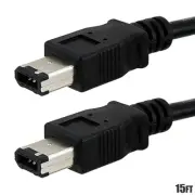 15FT Firewire 400 6 Pin Male to Male IEEE 1394 iLINK Cable Cord PC Mac Black