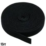 15FT Roll Black Hook & Loop Fastener Tape Self Adhesive Cable Wire Strap Wrap