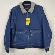 NEW Carhartt Denim Sherpa Lined Jacket Jean Relaxed Fit Sz XXL Chore Barn Coat