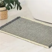 Grey Waffle Knit Bath Mat, Absorbent, Non-Slip, Dark Grey and Yellow, 24x36 in