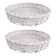2x LVD Saint Tropez Wicker Willow Tray Basket Decor w/Glass 36x36cm Round White
