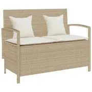 Garden Storage Bench with Cushion Beige Poly Rattan