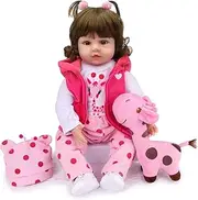 Reborn Baby Dolls 24 Inch - Realistic Doll Toddler Girl Lifelike Baby Vinyl Limbs & Soft Cloth Body Feeding Kit Toys Birth Certificate Accessories Gifts for Kids Age 3+