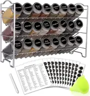 SWOMMOLY Spice Rack Organizer with 24 Empty Glass Spice Jars, 396 Spice Labels w