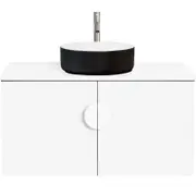 CIBO 900mm White Mornington Wall Hung Vanity With Black / White Basin And White Handle