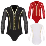 Mens Shiny Rhinestones Dance Shirt Leotard Latin Tango Rumba Bodysuits Dancewear