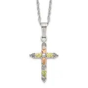 Sterling Silver Landstrom'S Mt. Rushmore Black Hills 12K Gold Accents Cross 18 Inch Spring Ring Clasp Necklace