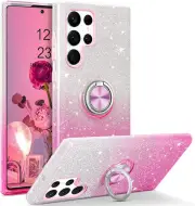 For Samsung Galaxy S22/S23/S24 Ultra Case Glitter Shockproof Ring Holder Cover