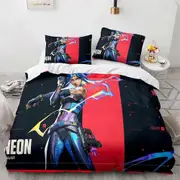 a2459 Bed Sheets Game Valorant Neon Bedding Set Boys Girls Duvet Cover Pillowcase Bed Kids Adult Fashion Home Textileextile3-Piece Bedding Set (1 D