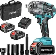 [Uaoaii] 1300 N.m Battery Impact Wrench, Impact Wrench, Battery Truck Tyre Change with Two 5000 mAh Batteries, Electric Impact Drill, Brushless Motor with Tool Case