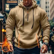 Men's Hoodie Quarter Zip Hoodie Black Navy Blue Khaki Light Grey Dark Gray Hooded Plain Pocket Sports Outdoor Daily Holiday Streetwear Basic Casual Spring F