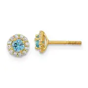 Real 14kt Yellow Gold Madi K Polished Blue and Clear CZ Post Earrings