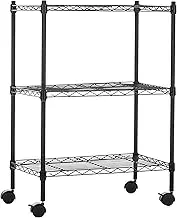Amazon Basics 3-Shelf Adjustable, Heavy Duty Storage Shelving Unit on 10cm Wheel Casters, Metal Organizer Wire Rack, Black (59cm x 34cm x 83cm)(L x W x H)