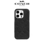 【COACH】IPHONE 15 PRO 精品真皮手機殼 黑色壓花經典大C