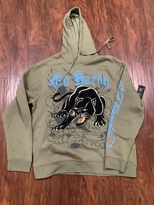 Ed Hardy Y2K Black Panther Logo Christian Audigier Hoodie Size Large