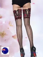 Women Red Thigh high Over Knee Fishnet Net Pantyhose Line Stockings Long Socks