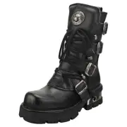 New Rock Block-heel In Metal-look Unisex Platform Boots in Black - 9 US