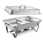 Alston 9L 4.5x2 Bain Marie Bow Food Buffet Warmer Pan Chafing Dish Stainless Steel Catering Warmer Set with Trays Lid Fuel Holder Party Banquet Dining