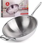 AVACRAFT Stainless Steel Wok, Stir-Fry Pan with Helper Handle, Induction Wok, Oven Safe