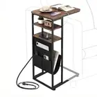 C Shaped End Table with Charging Station, 28"(H) 3-Tier C Retro With Socket