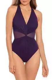 Miraclesuit Illusionist Wrapture One-Piece Purple L19213 Womens Swimsuit Size 8