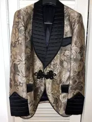 Authentic Dolce And Gabbana Gold Floral Black Tux Suit Blazer Couture Size 48.