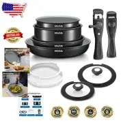 10-Piece Induction Cookware Set with Healthy Ceramic Coating & Removable Handles