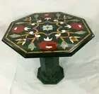 21" Green marble table top Semi Precious Stones inlay with marble stand