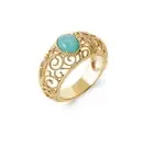 Ring Gold Plated 18 Carat - Cabochon Amazonite Oval And Ring Arabesque