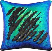 Play Tailor Mermaid Pillow Case, Magic Reversible Sequin Pillow Cover Throw Cushion Case 16"X16"(Black-Fantasic Green)