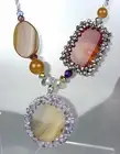 UNIQUE Brown Marble Agate Chalcedony Pink Lavender Crystals Necklace Earrings