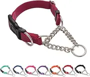 Yunleparks Martingale Dog Collar with Quick Release Buckle Steel Chain No Pull Training Reflective Collar for Medium Large Dogs(Wine Red, Large)
