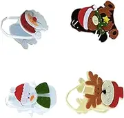 SHOWERORO Xmas Theme Party Bags 4pcs Plush Candy Pouches Nonwoven Christmas Drawstring Bags for Candy Storage