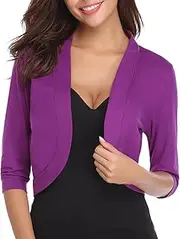[iClosam] Women Open Front Cardigan 3/4 Sleeve Cropped Bolero Shrug