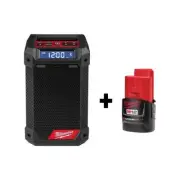Milwaukee Jobsite Radio Bluetooth/AM/FM 12-Volt Li-Ion Cordless w/ 2 Ah Battery