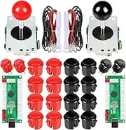 EG STARTS 2 Spieler Arcade Spiel Kit Teil USB Pc Joystick für Mame Spiel DIY Null Verzögerung USB Encoder + 2x 5pin 8 Way Stick + 20 Drucktasten Rot + Schwarz Kits Support Windows & Raspberry Pi